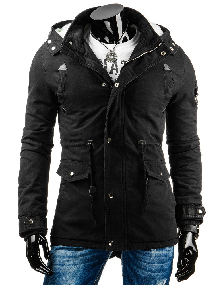 Pánská prošívaná zimní bunda s odnímatelnou kapucí černá XXL