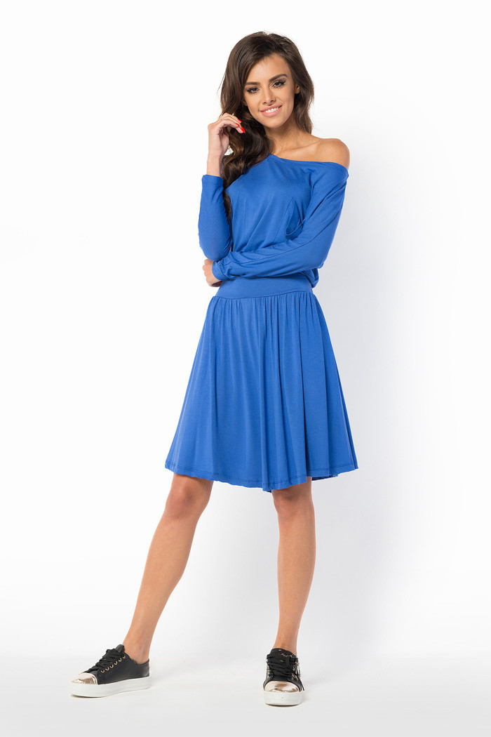 Letní šaty dámské ve volném střihu značkové středně dlouhé modré - Makadamia královská modř L