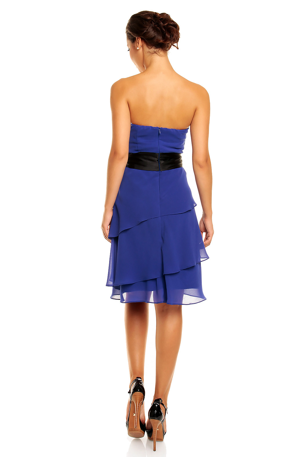 Společenské šaty HS-345_BL s mašlí a sukní s volány modré - MAYAADI XL