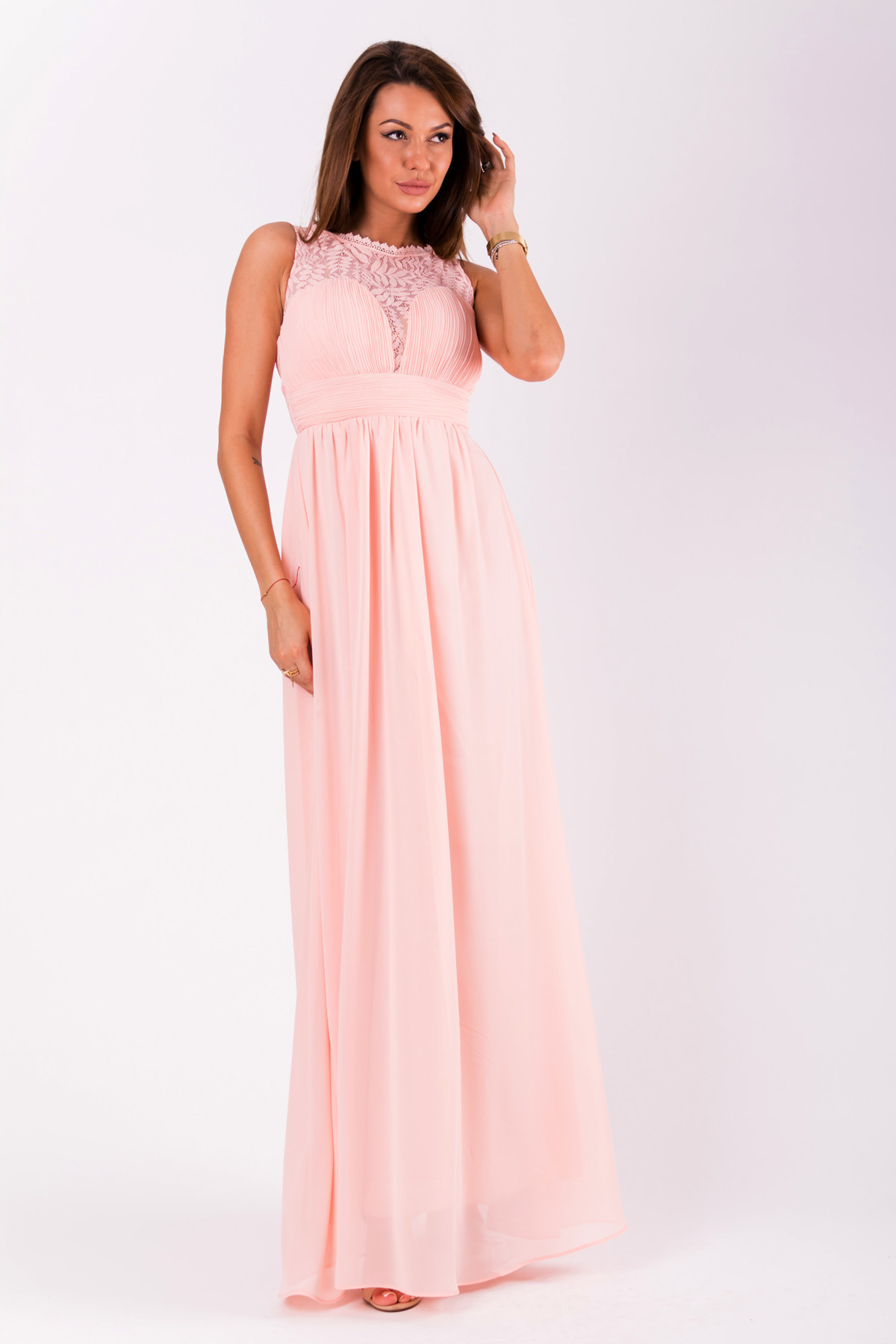 Společenské dámské šaty bez rukávů dlouhé růžové - EVA&LOLA S