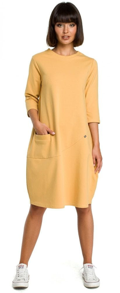 Dámské šaty B083 Tmavě žlutá - BEwear hořčicová XL