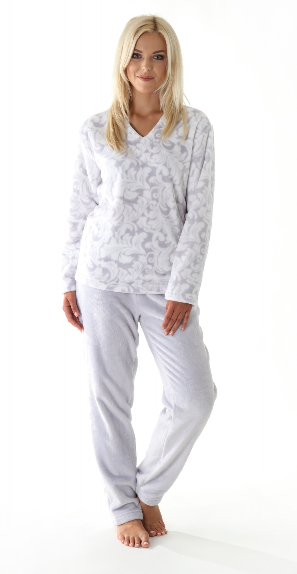 Dámské teplé pyžamo Flora 6456 - Vestis šedo-bílá M