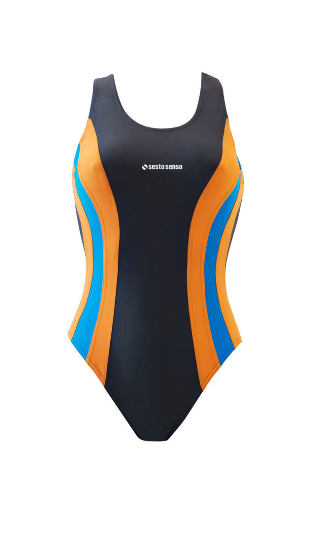 Dámské jednodílné plavky 715 Tmavě šedá s oranžová a modrá - Sesto Senso grafit-oranžová-modrá XL