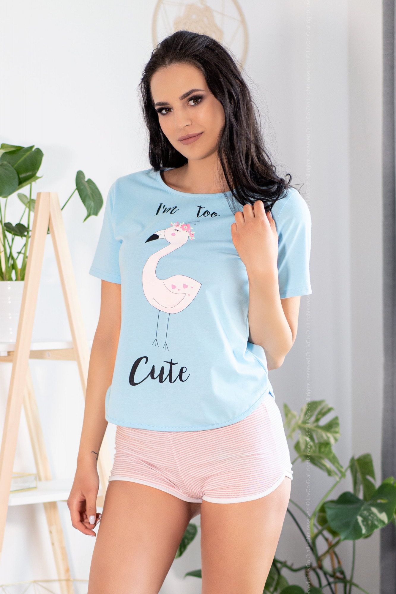 Dámské pyžamo Cute Flamant - LivCo Corsetti modrá L/XL
