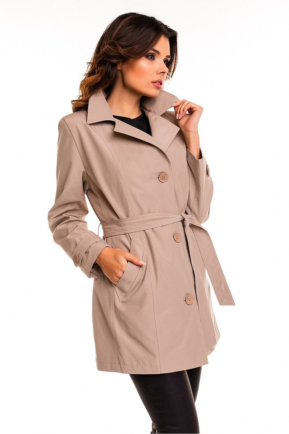 Dámský kabát / plášť model 63547 / 63550 - Cabba béžová 52
