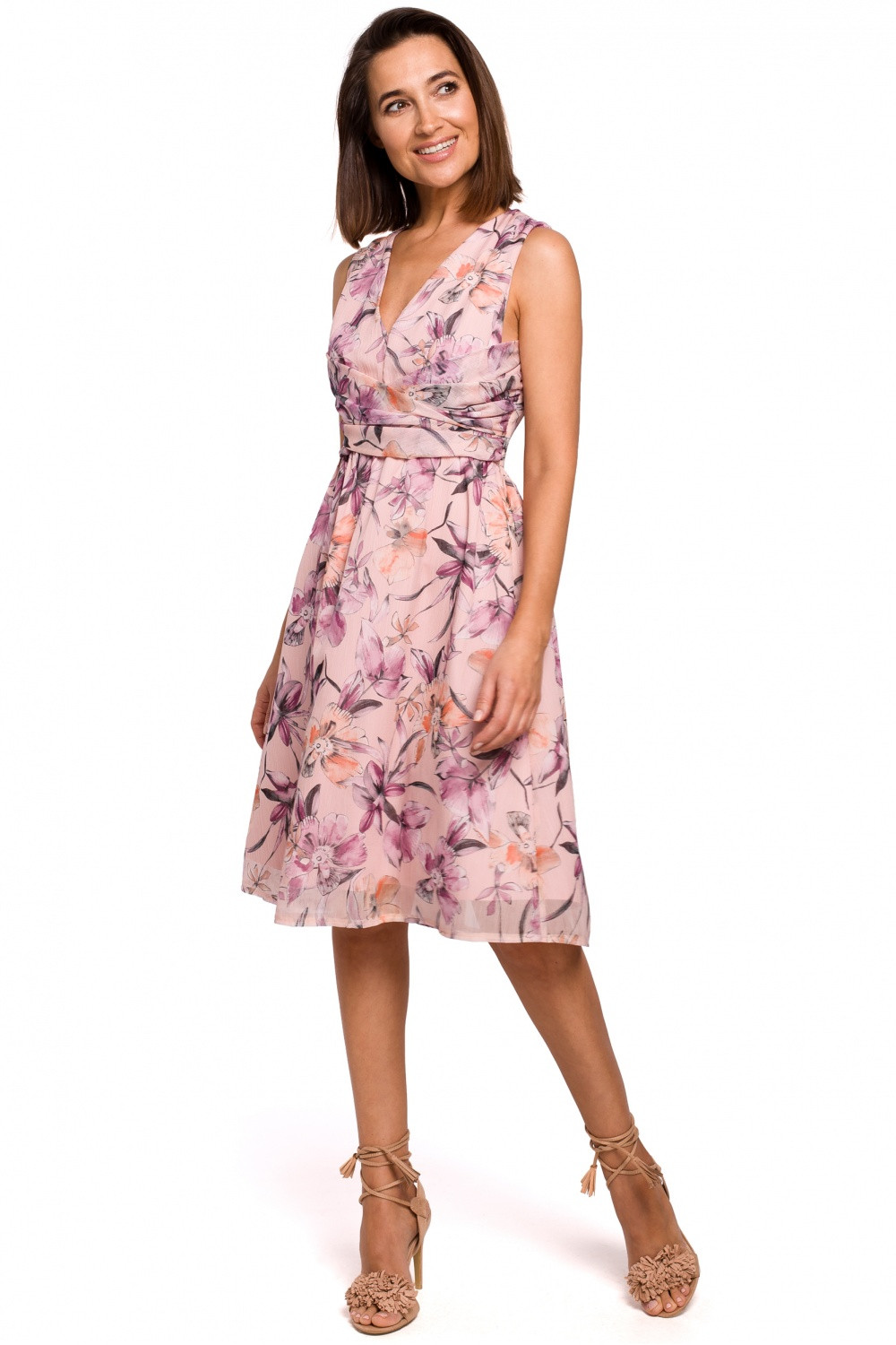 Dámské šaty S225 - Stylove růžová s květy 2XL