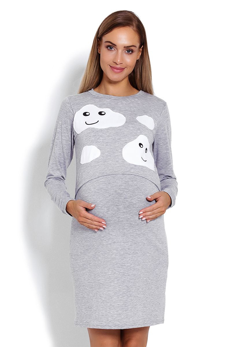 Dámská těhotenská noční košile 1682 - PeeKaBoo šedá s bílou L/XL