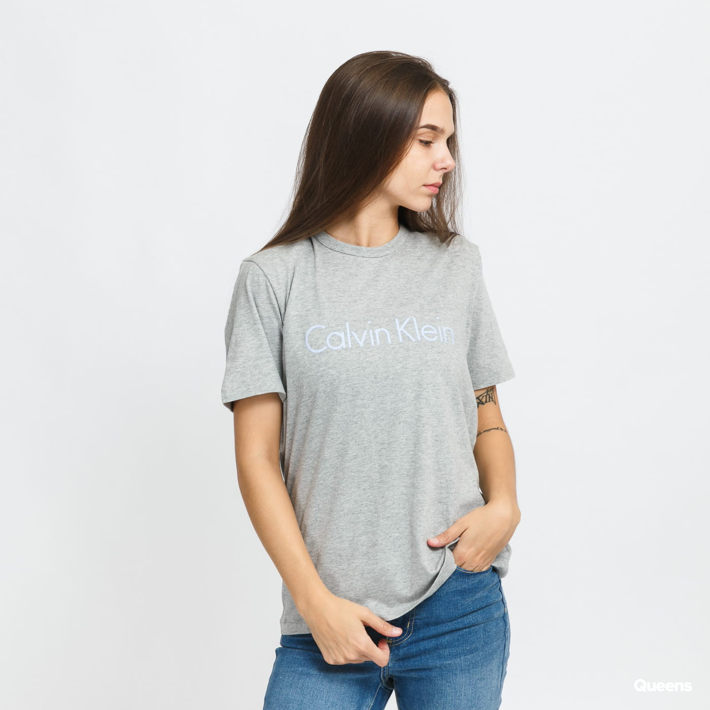 Dámské tričko QS6105E- XS9 - Šedá - Calvin Klein šedá M