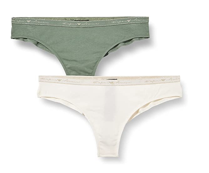 Dámské brazilské kalhotky 2 pack 163337 1A223 - 75910 - zelená/bílá - Emporio Armani zeleno-bílá XS