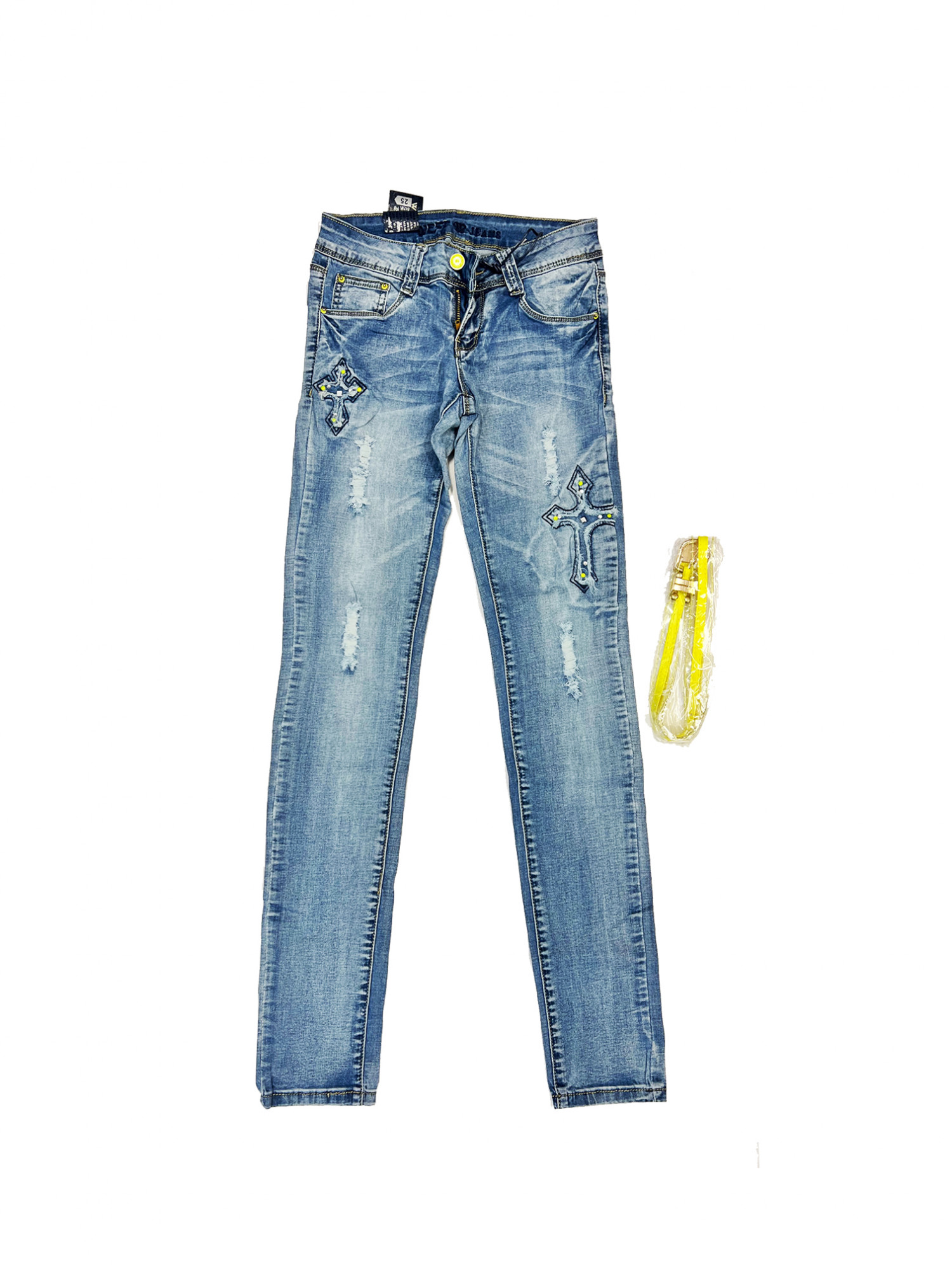 Dámské džínové kalhoty s nášivkami 8082.81 - FPrice modrá 25