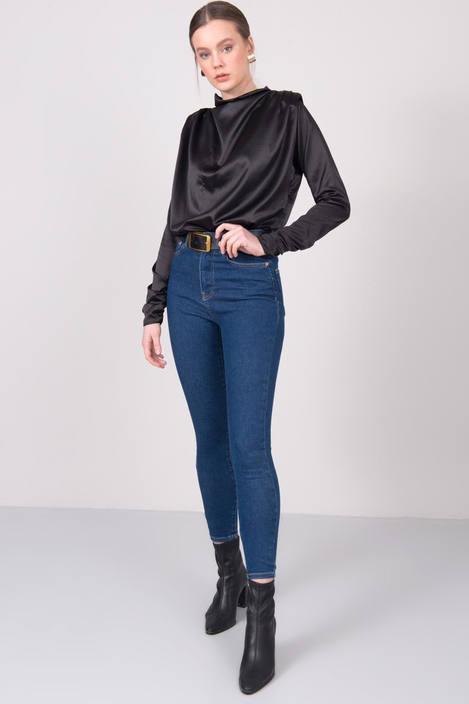 Tmavě modré džínové kalhoty s vysokým pasem - 15676 - BSL jeans L