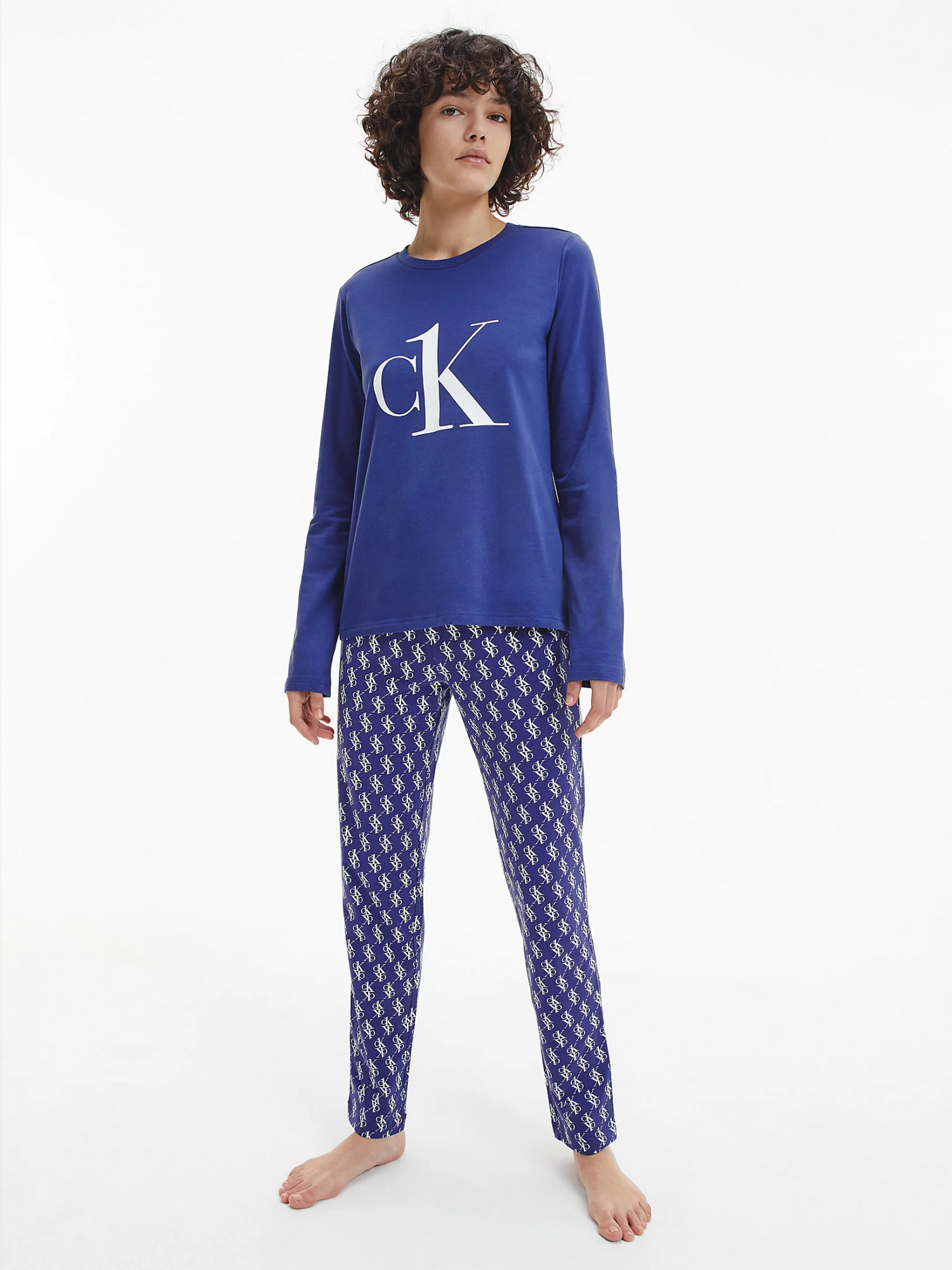 Pyžamový set - QS6773E - X00 - Tmavě modrá s bílým logem - Calvin Klein tm.modrá S