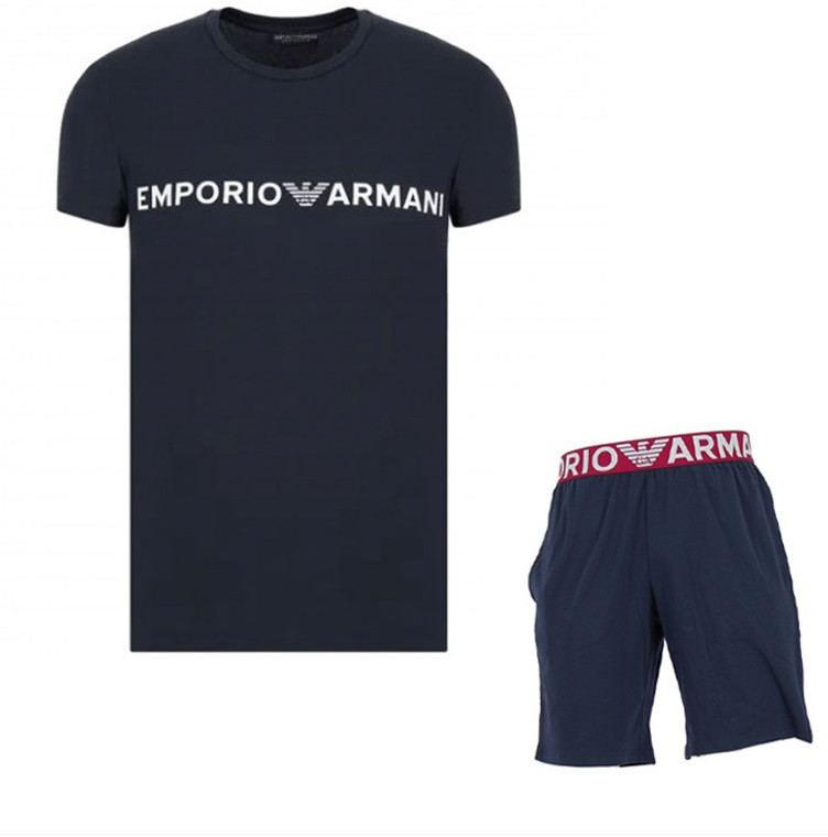 Pánské pyžamo krátké - 111573 2R516 00135 - tm.modré - Emporio Armani tm.modrá M