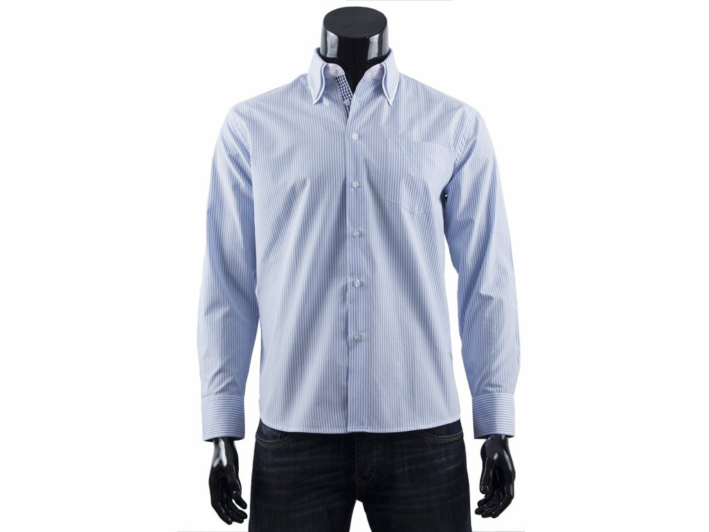Pánská košile s proužkem s dl.rukávem - TS181-K2 - FPrice světle modrá s bílou L