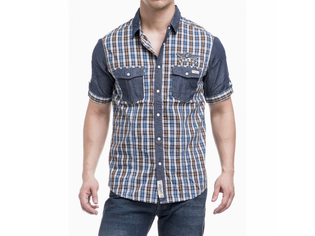 Pánská košile Tokyo Laundry 1H2117 - FPrice modro-hnědá S