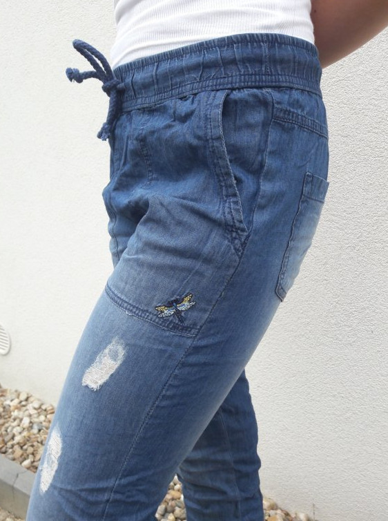 Dámské ležérní trhané kalhoty 19300 - FPrice džínově modrá M