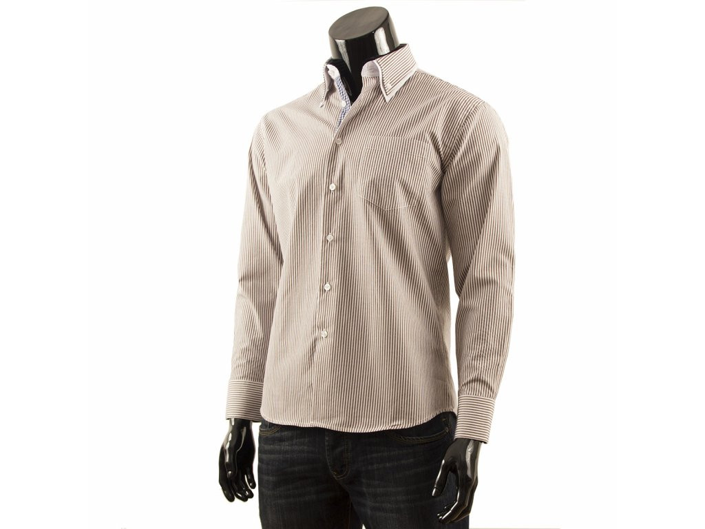 Pánská košile s dlouhým rukávem TS181 - Boston Public bílá-hnědá S