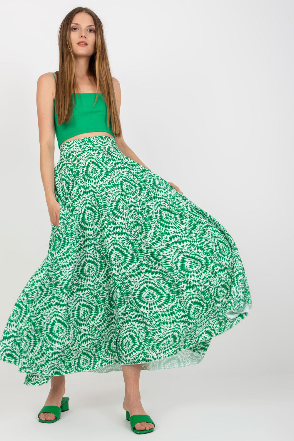 Dámská sukně dlouhá WN SD 1154.70 Zelená s bílou - Rue Paris zeleno-bílá S