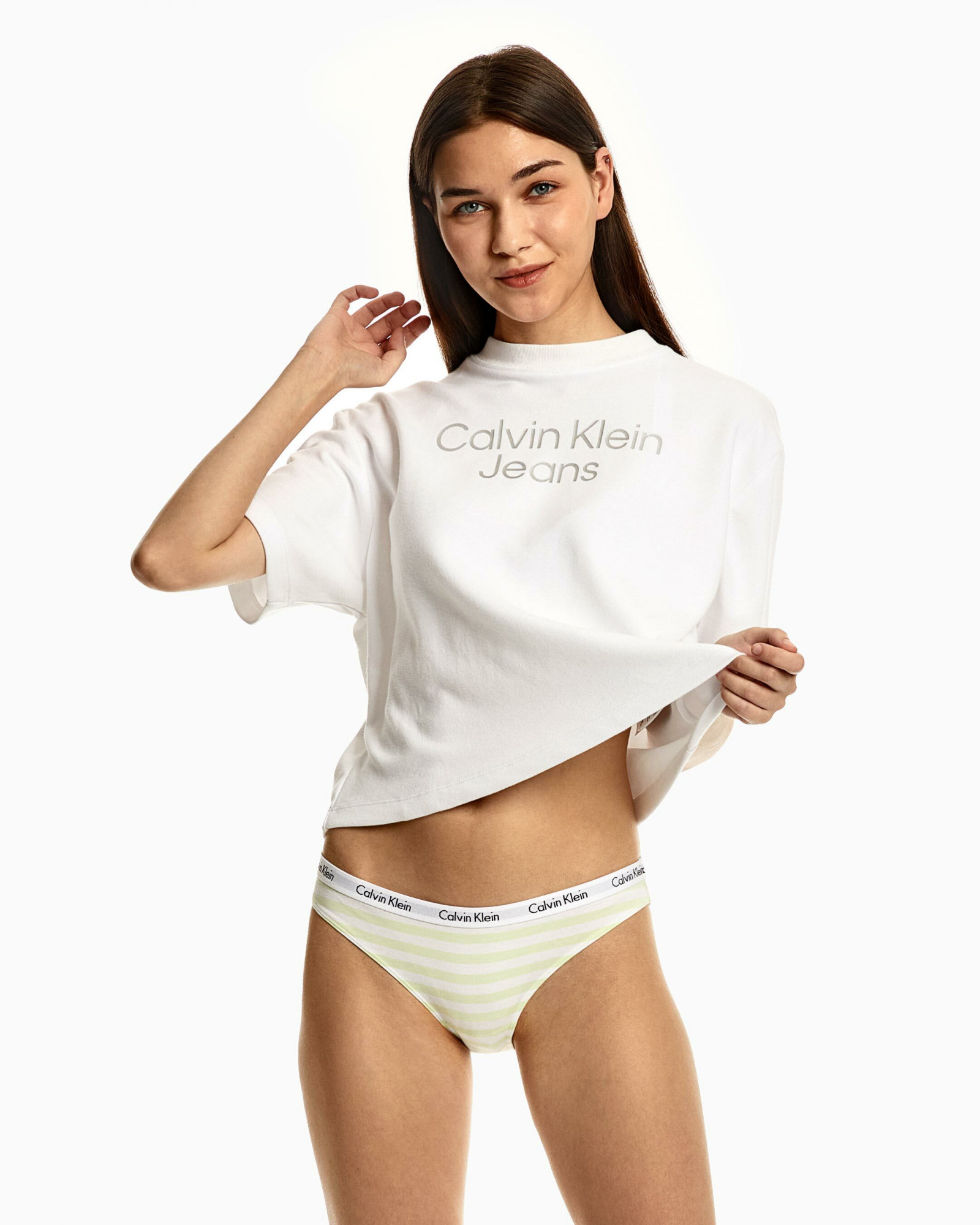 Dámské kalhotky D1618E 5XE bílá/žlutá - Calvin Klein žlutá-bílá L