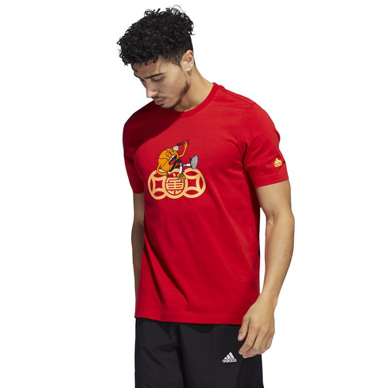 Pánské tričko Posting Up HC6895 - Adidas červená s potiskem S