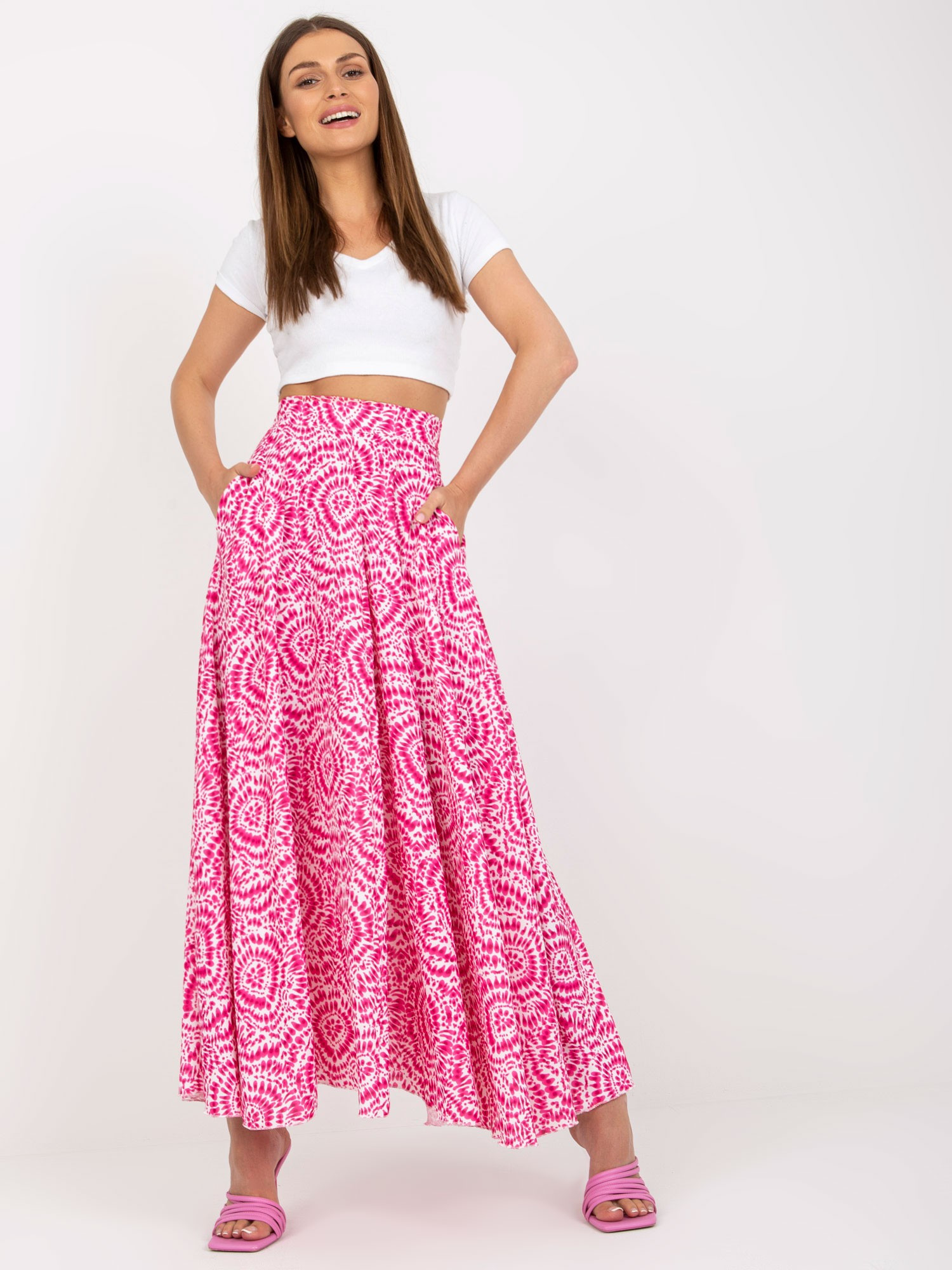 Dámská sukně dlouhá WN SD 1154.70 Růžová s bílou - Rue Paris růžovo-bílá S