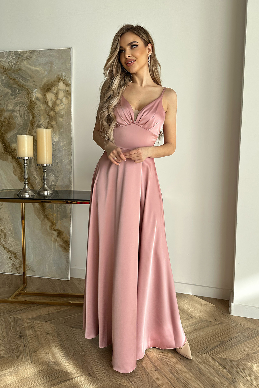 Dámské večerní šaty 282 Pudrově růžová - Bicotone pudrovo-růžová M-38