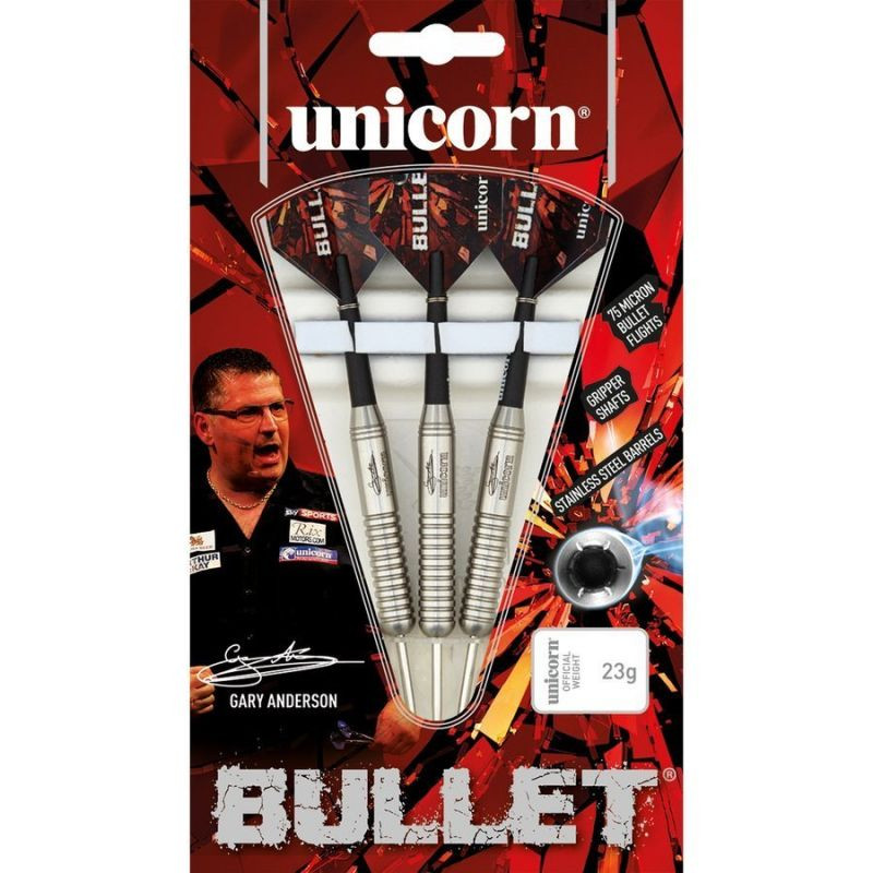 SPORT Šipky Unicorn Bullet z nerezové oceli - Gary Anderson 22g:27520|24g:27521|26g:27522 - Bullet stříbrná uni