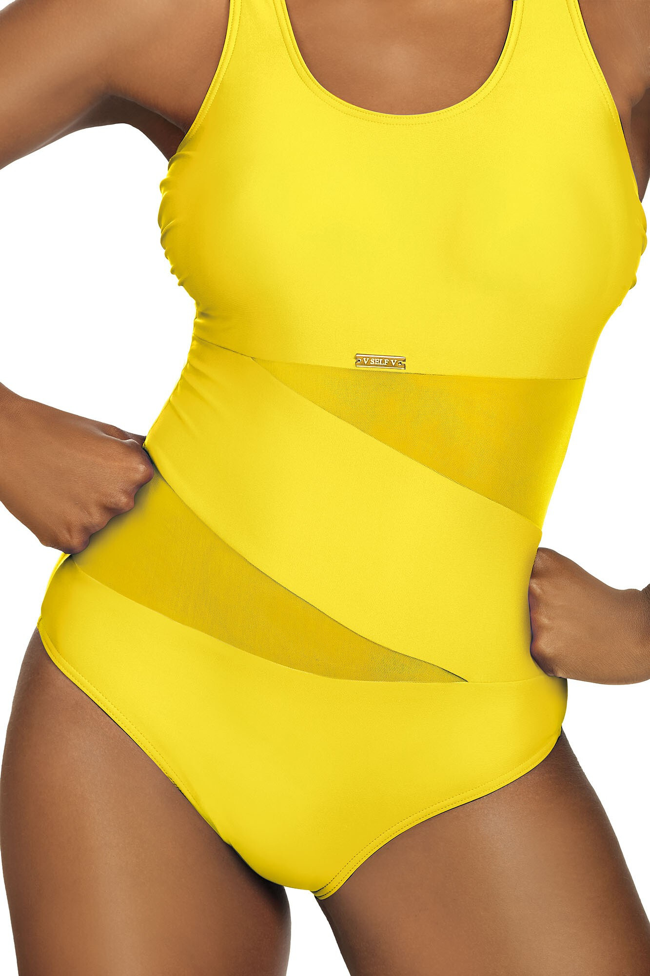 Dámské jednodílné plavky S36W-21 Fashion sport žluté - Self M