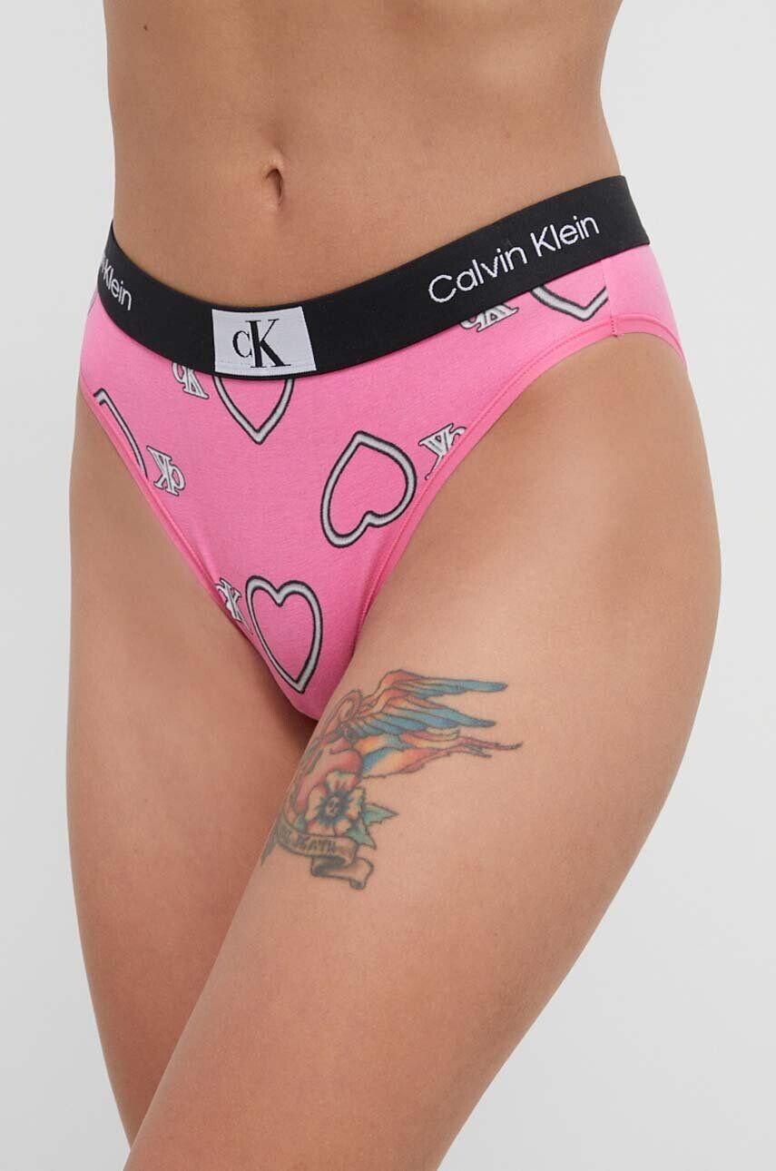 Dámské kalhotky 000QF7480E KCC růžové se srdíčky - Calvin Klein L