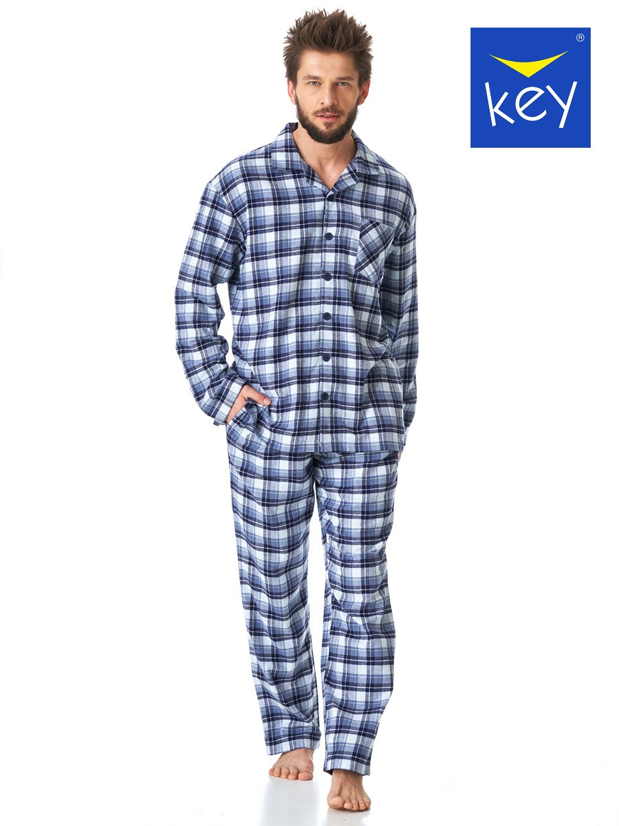 Pánské rozepínací pyžamo MNS 426 B23 dł/r modré - Key L
