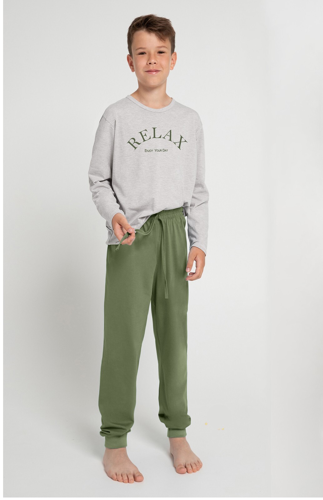 Chlapecké pyžamo 3090 SAMMY Světle béžová s tmavě zelenou - Taro béžová-zelená 158