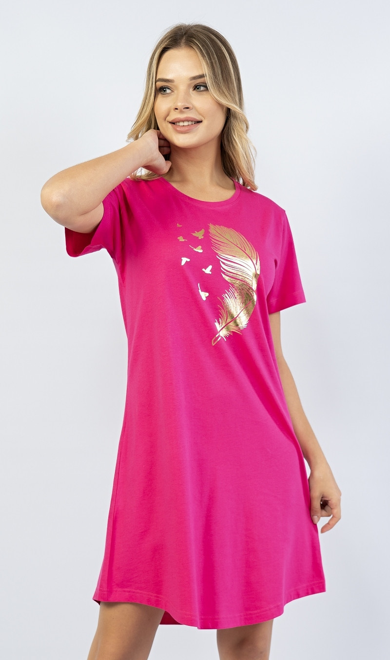 Dámská noční košile s krátkým rukávem Patricie růžová - Vienetta L