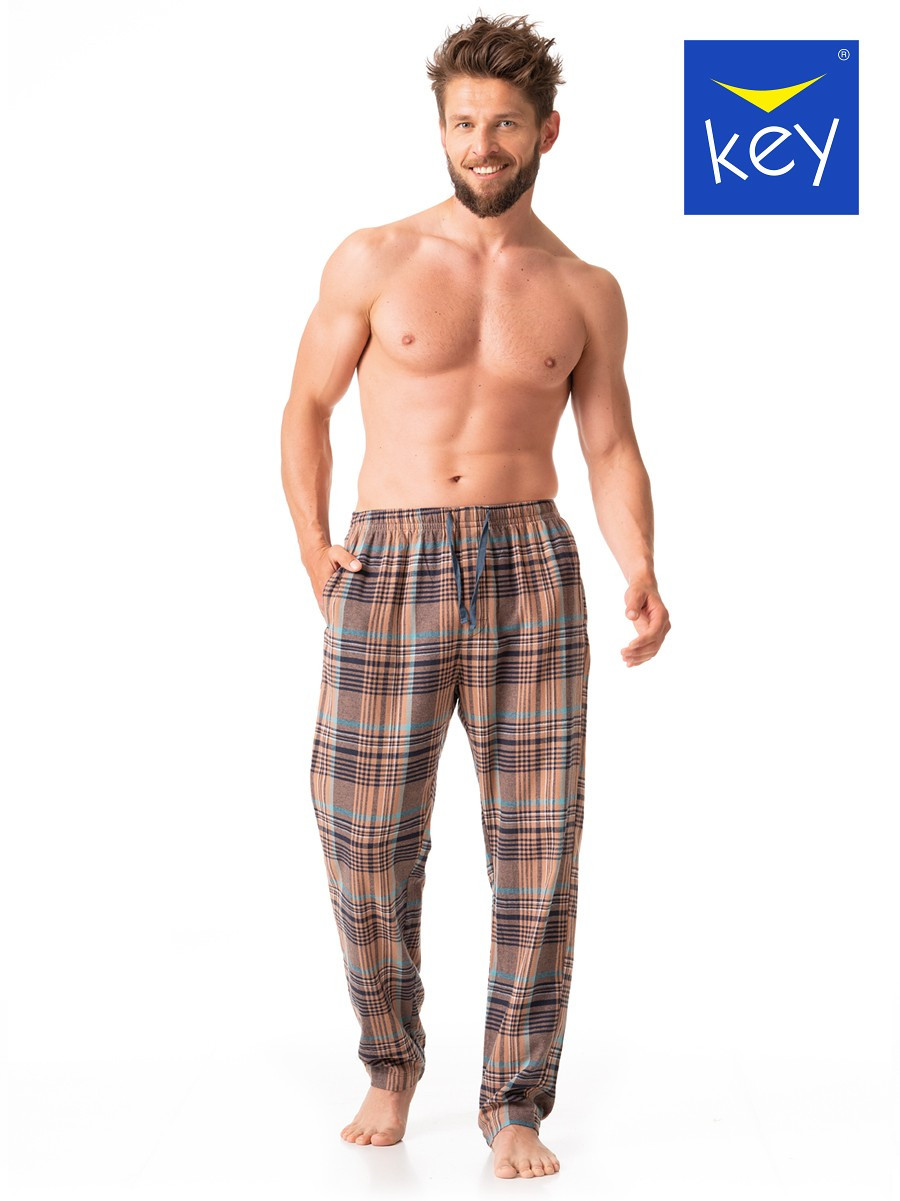 Pánské pyžamové kalhoty MHT 421 B23 hnědé káro - Key XL