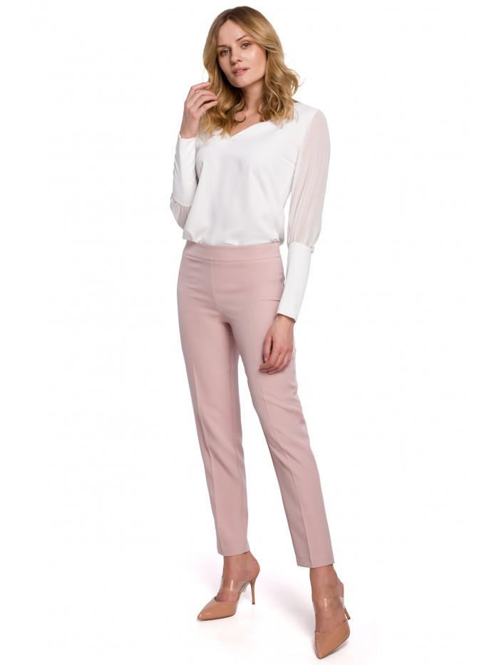 Dámské kalhoty s úzkými nohavicemi K055 pudrové růžová - Makover S-36
