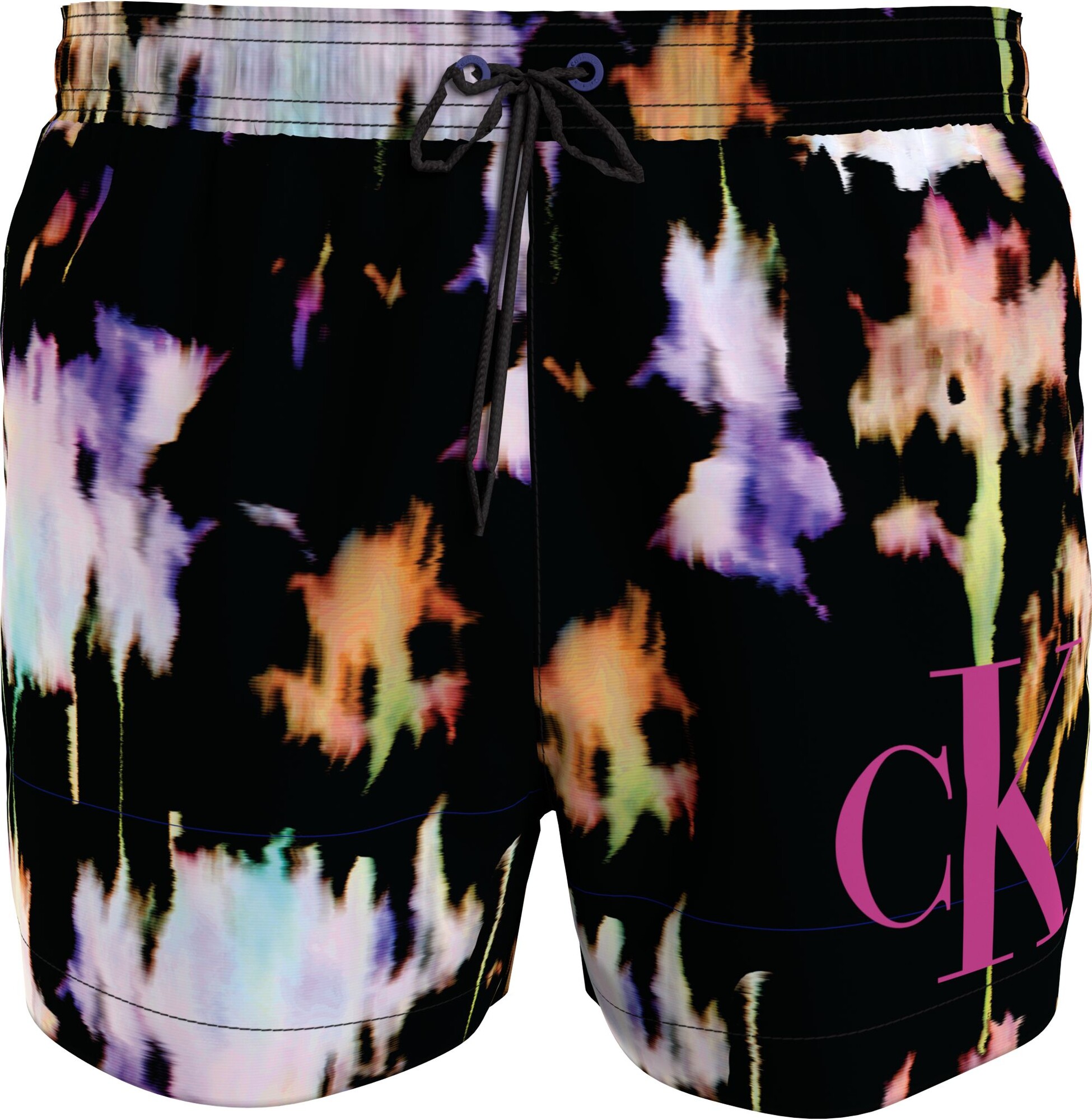 Pánské plavky SHORT DRAWSTRING KM0KM00968 0GJ černá s barevným vzorem - Calvin Klein XL