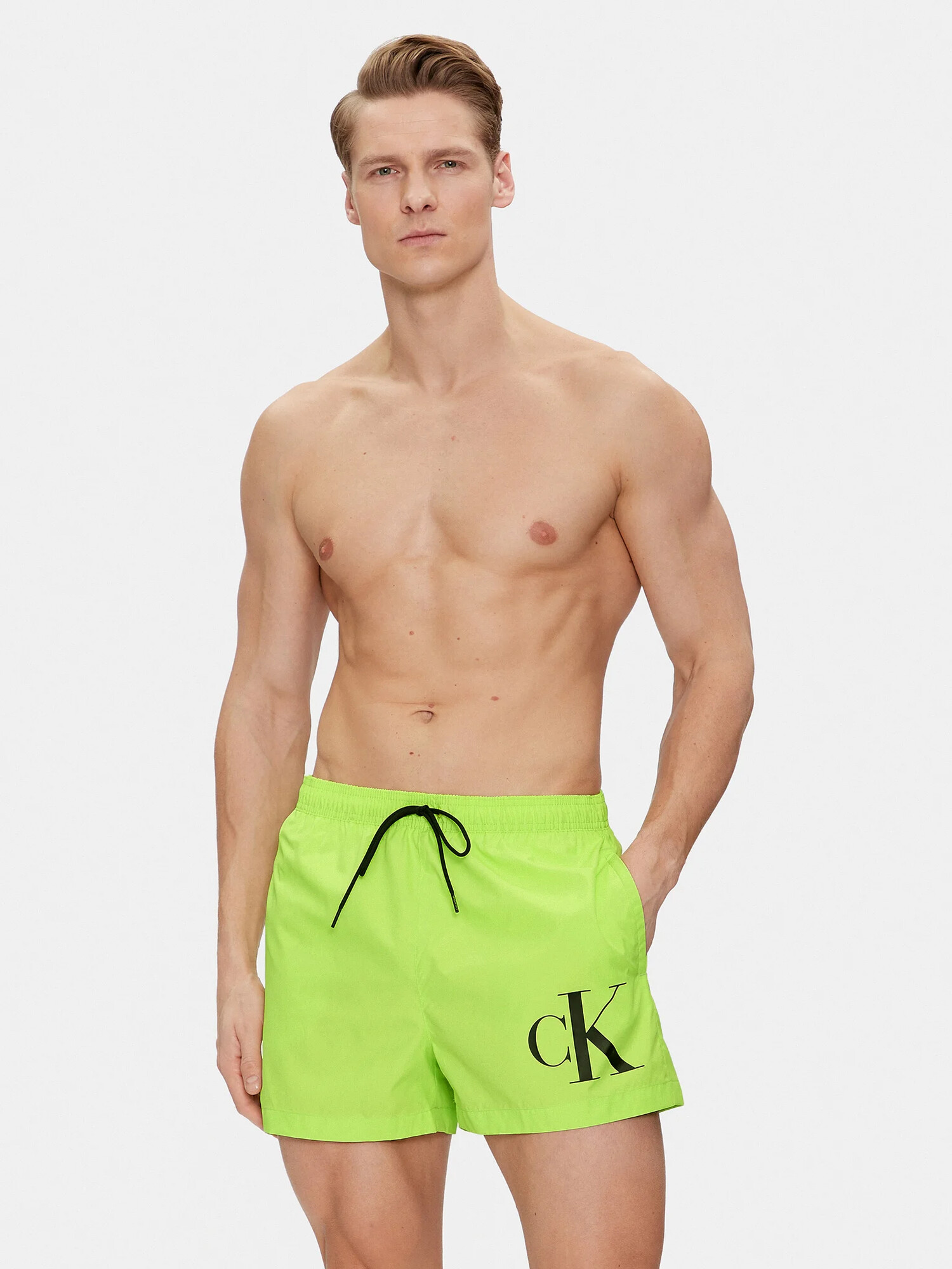Pánské plavky KM0KM00967 LKQ neonově zelené - Calvin Klein L