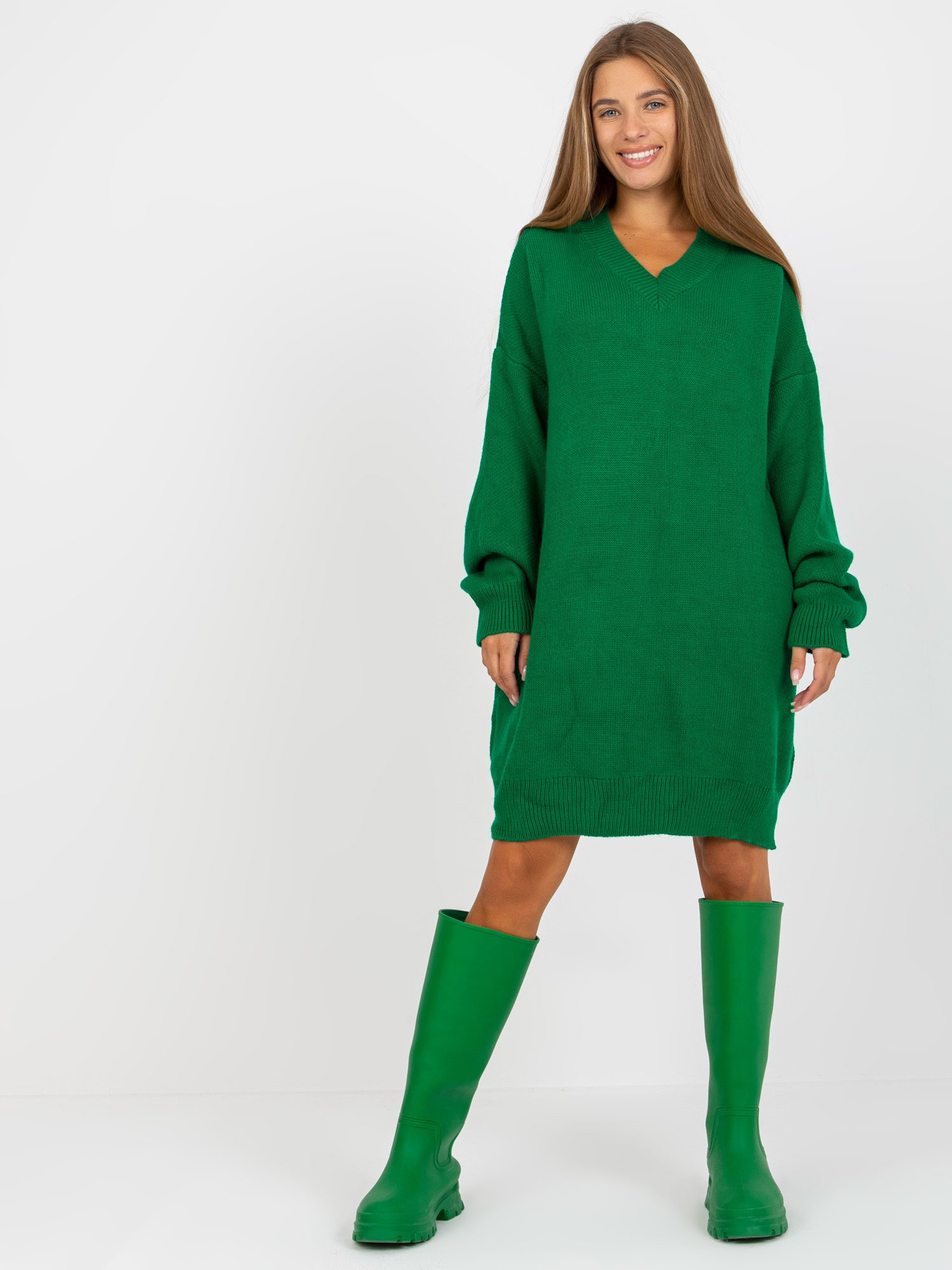 Dámské úpletové šaty LC SW 0341.38P Tmavě zelená - Rue Paris tmavě zelená one size