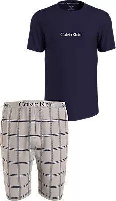 Pánské pyžamo 000NM2183E O1M tm. modré s béžovou - Calvin Klein XL