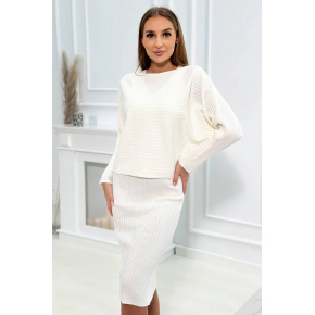 Dámský svetrový set halenka + šaty 24647 Ecru - Kesi