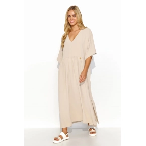 Denní šaty M835 béžové 4XL-5XL - Makadamia