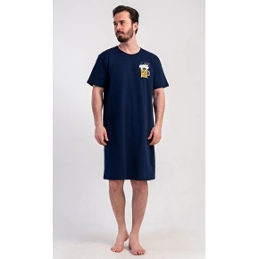 Pánská noční košile s krátkým rukávem Pivo Tmavě modrá - Vienetta