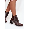 Kožené lakované kotníčkové boty 60560 vínově hnědá - Zazoo