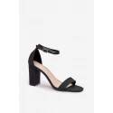 Dámské lesklé sandály na podpatku 1-215 Černé - Queen VIVI