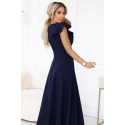 Dámské elegantní maxi šaty s volánky 660-1 tmavě modré - Numoco