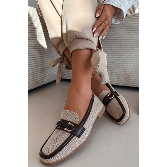 Dámské mokasíny Loafersy H8-515 hnědo-bežové - Evelora