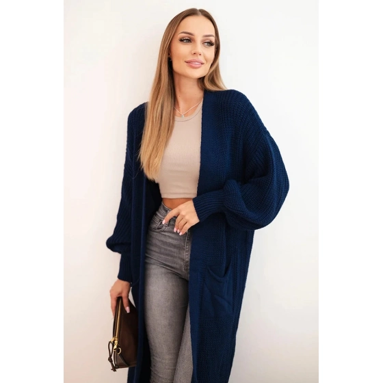 Dlouhý kardigan 34855 svetr tmavě modrý - Kesi