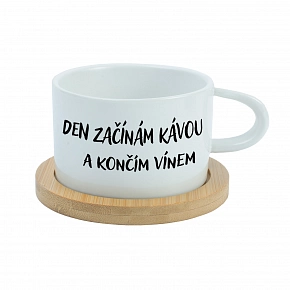 DEN ZAČÍNÁM KÁVOU A KONČÍM VÍNEM - bílý hrníček makronka 200 ml