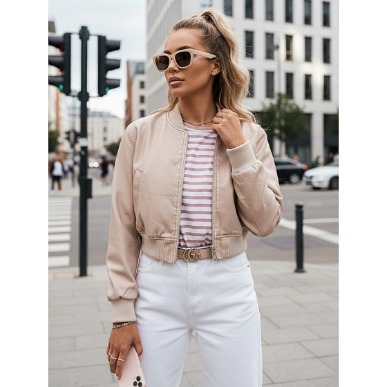 Dámská kožená bunda bomber SANTOL TY4339 béžová - FashionStreet