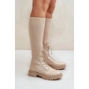 Dámské kozačky s ponožkovým svrškem 68129 Světle béžová - CM Paris