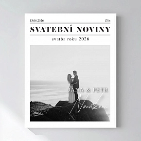 Personalizovaný magický fotoobraz v rámu 40x50 - svatební noviny Personalizovaný magický fotoobraz v rámu 40x50 - svatební noviny